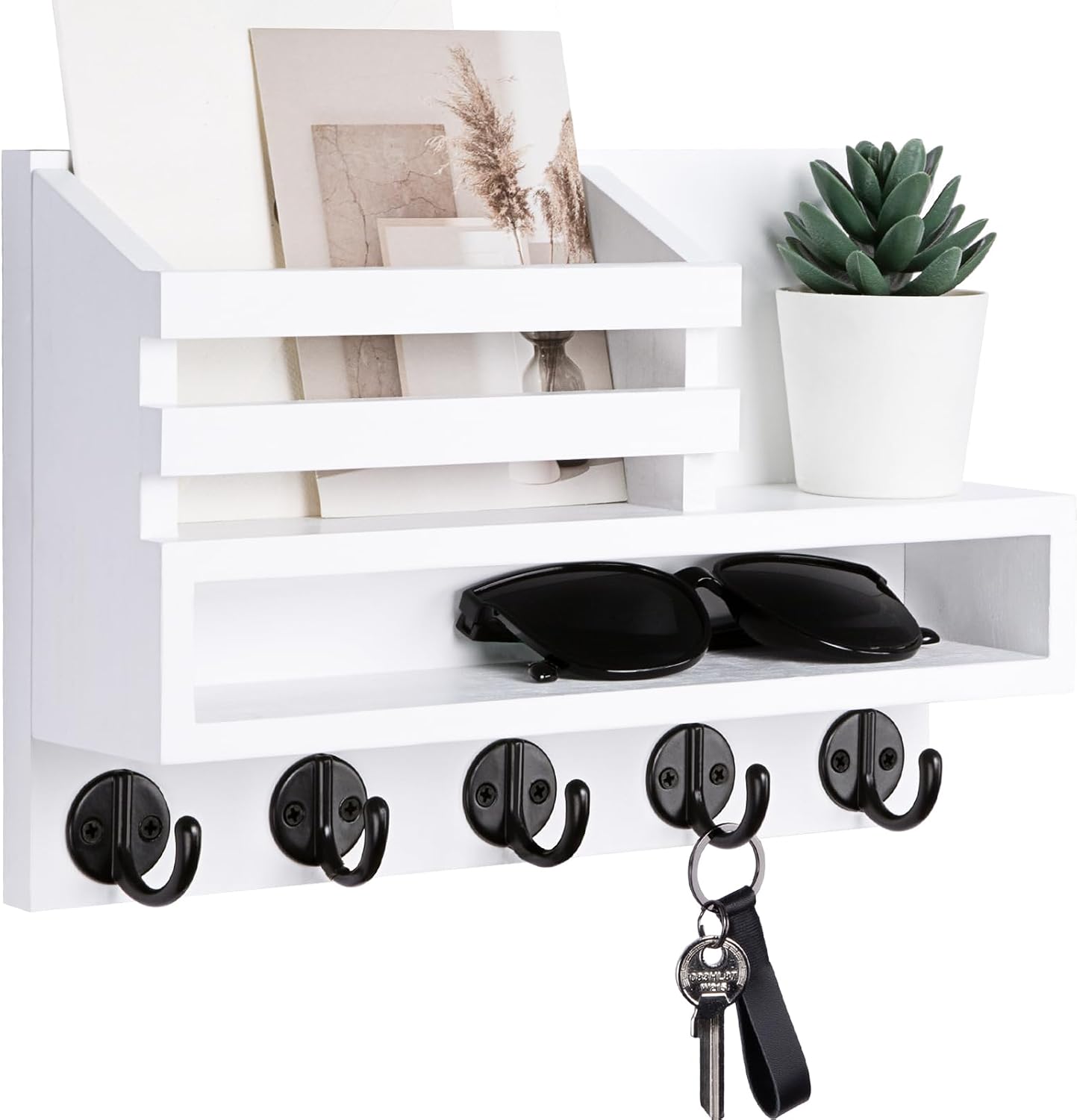 Soporte pared llaves correo con caja 5 ganchos 11.8x7.8"