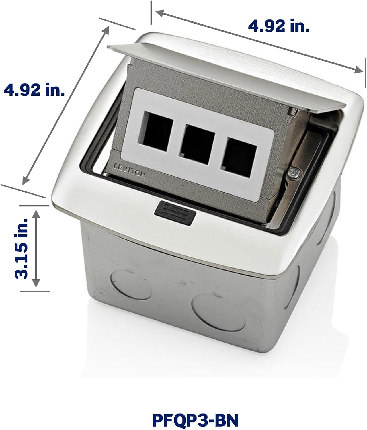 Caja piso emergente con inserto QuickPort 3 puertos níquel
