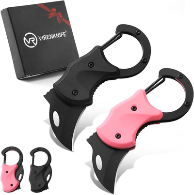 2 Cuchillos EDC Plegables Mini para Hombre y Mujer Negro Rosa