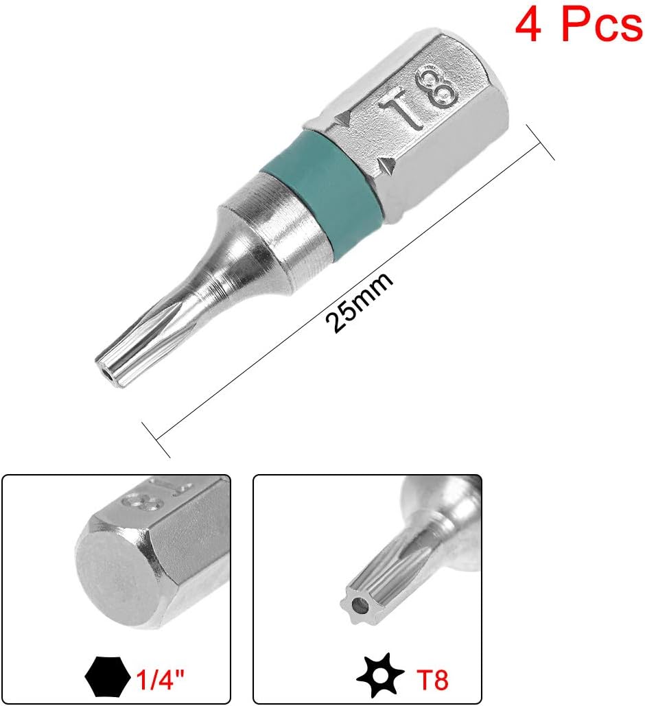 4 Pzas Destornillador Torx T8 Hexagonal Acero Aleación