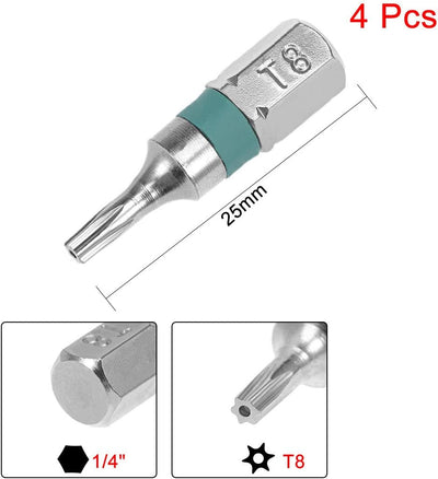 4 Pzas Destornillador Torx T8 Hexagonal Acero Aleación