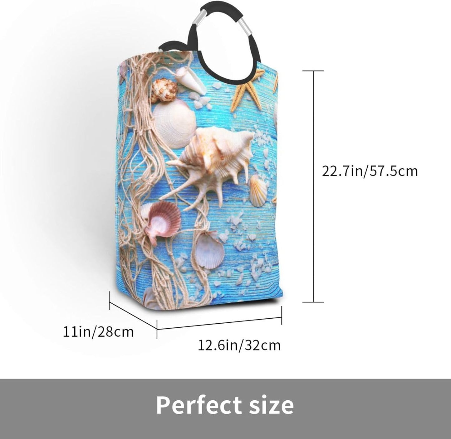Cesta lavandería madera estrella mar azul plegable 50l