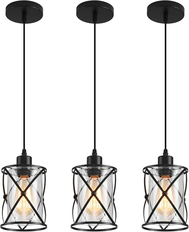 Lámpara colgante 3 luces vidrio negro isla cocina estilo