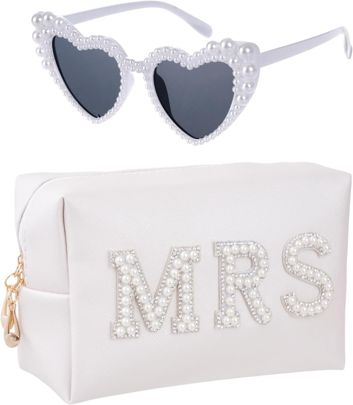 Juego regalo novia gafas perlas bolsa maquillaje boda