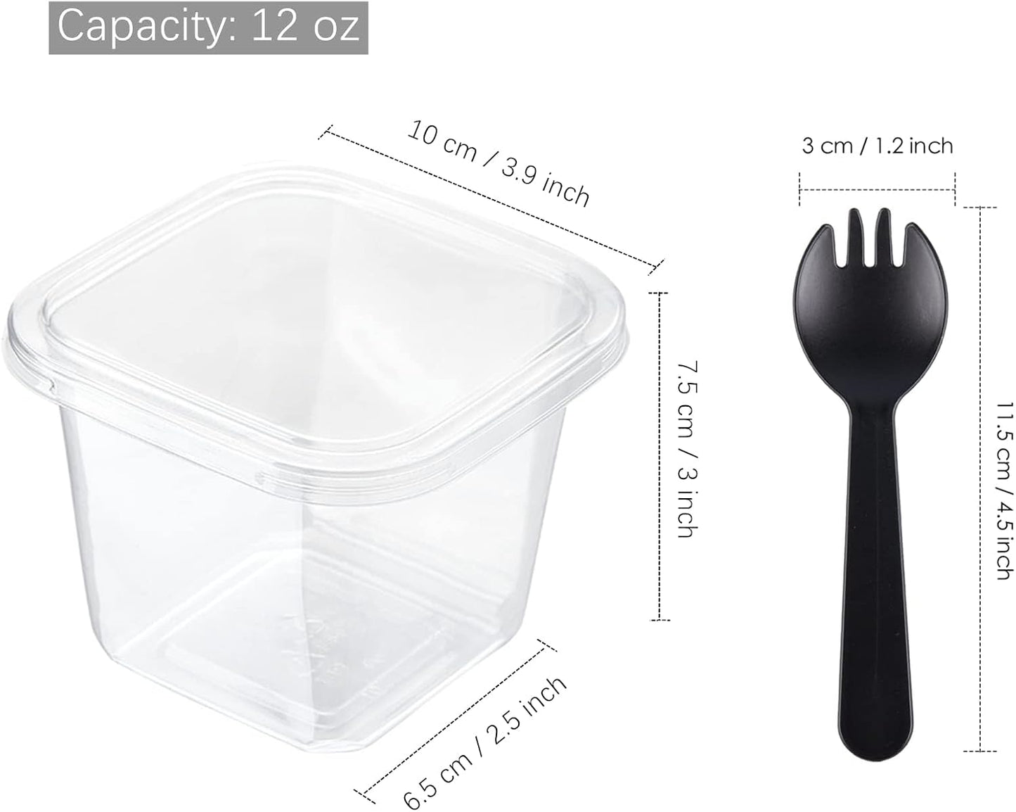 100 Vasos Plástico 12oz con Tapas y Sporks
