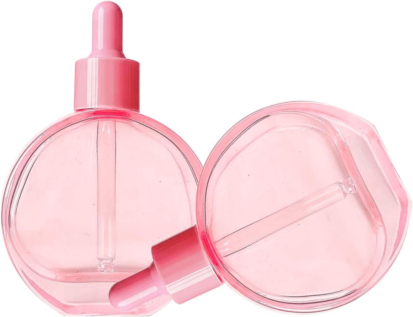 6 Botellas Vidrio Plano Rosa con Cuentagotas 2oz