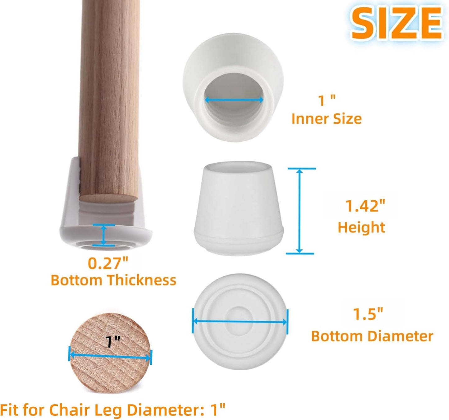 Tapas antideslizantes para patas de silla 1pulg