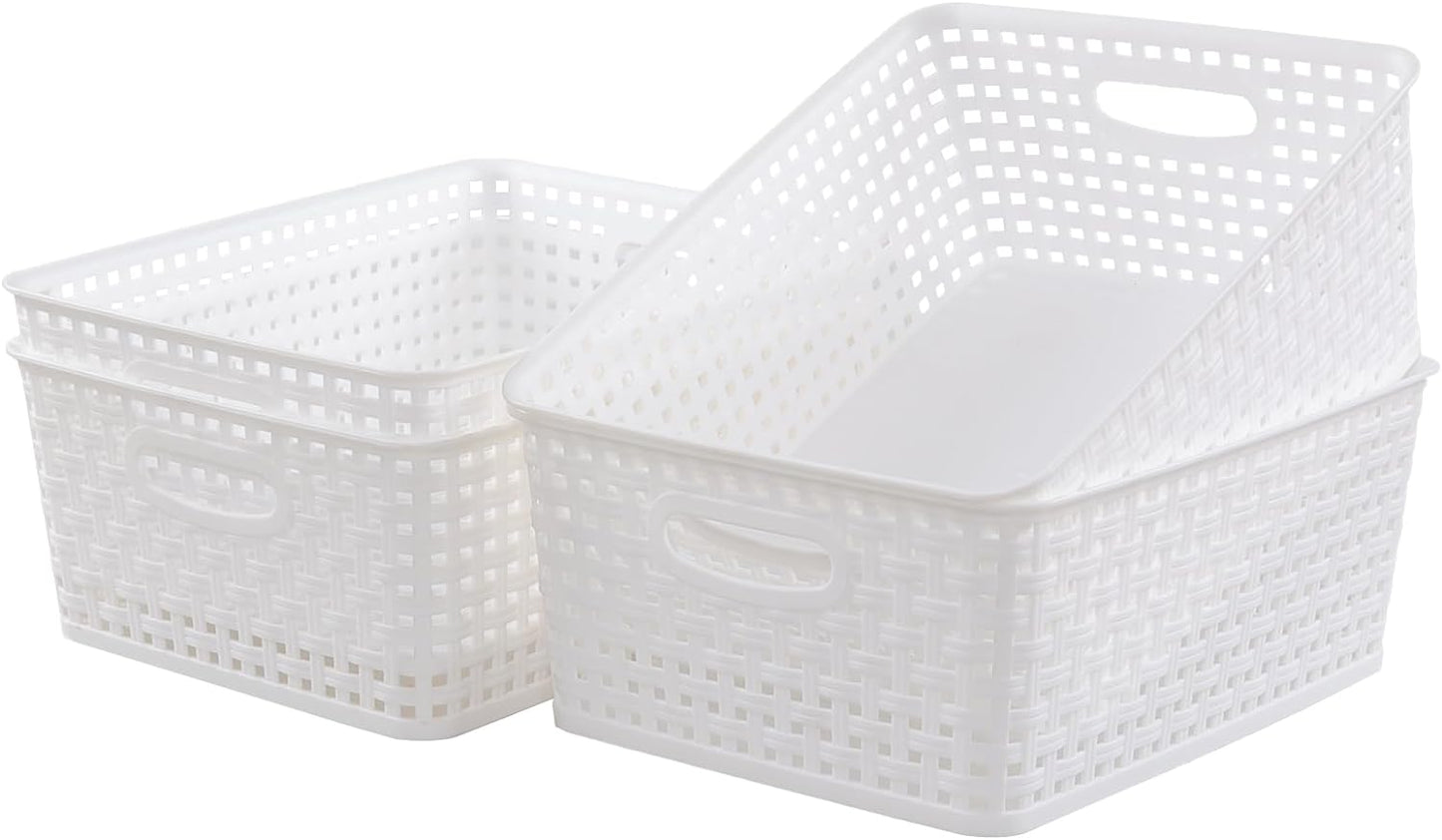 4 Pzas Cestas Almacenamiento Plástico Cocina 8L Blanco