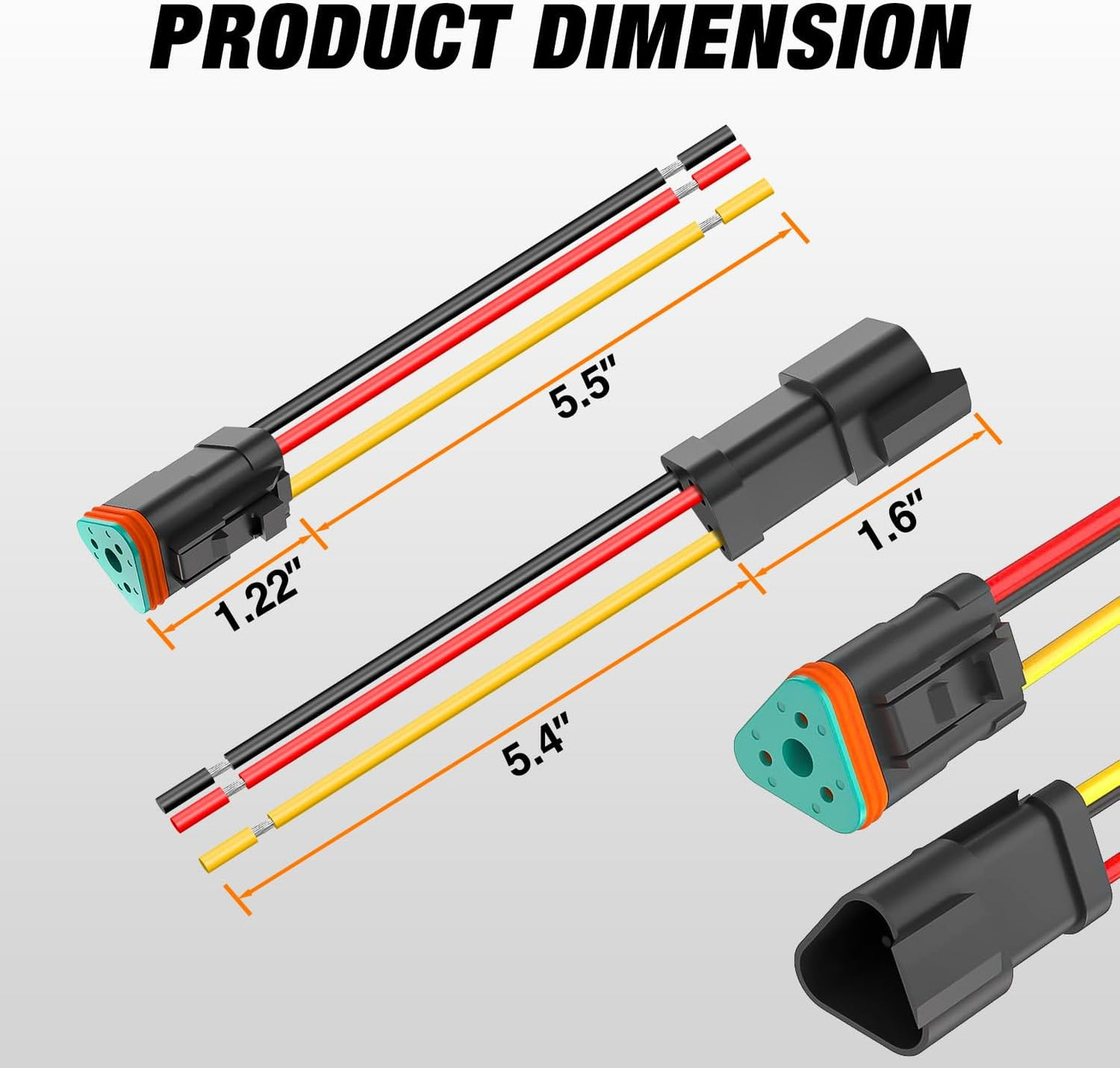 Conectores DT 3 pines 16 AWG impermeables para coches