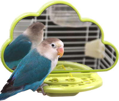 Espejo para pájaros con perca y comedero lento