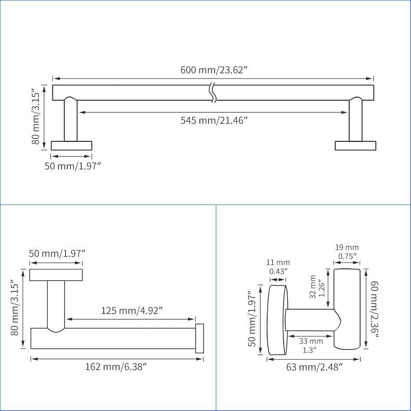 Set 4 Pzas Accesorios Baño Acero Inox Pared 24"