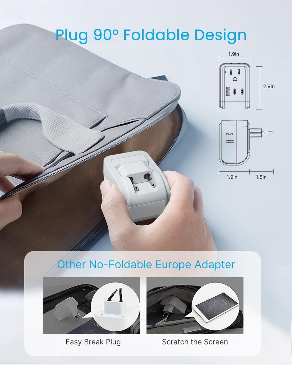 Adaptador enchufe viaje Europeo PD 35W con 4 salidas CA y 3 USB