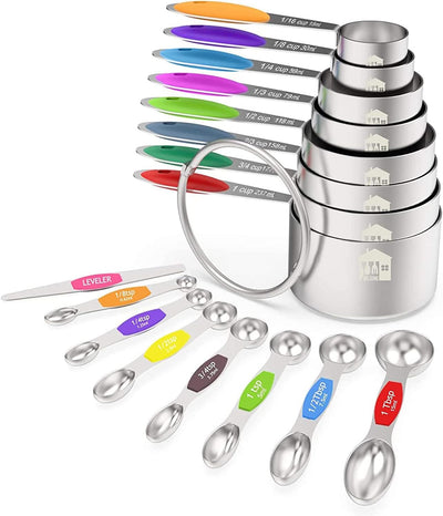 Set 16 Pzas Tazas y Cucharas Medidoras Acero Inox