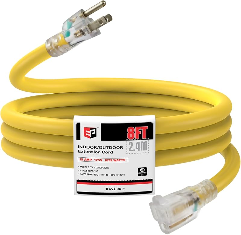 Cable extensión iluminado 8ft amarillo enchufe tierra jardín