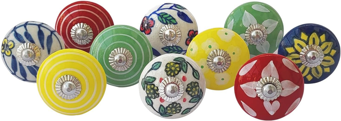 Set 10 pomos cerámica multicolor pintados a mano para cocina