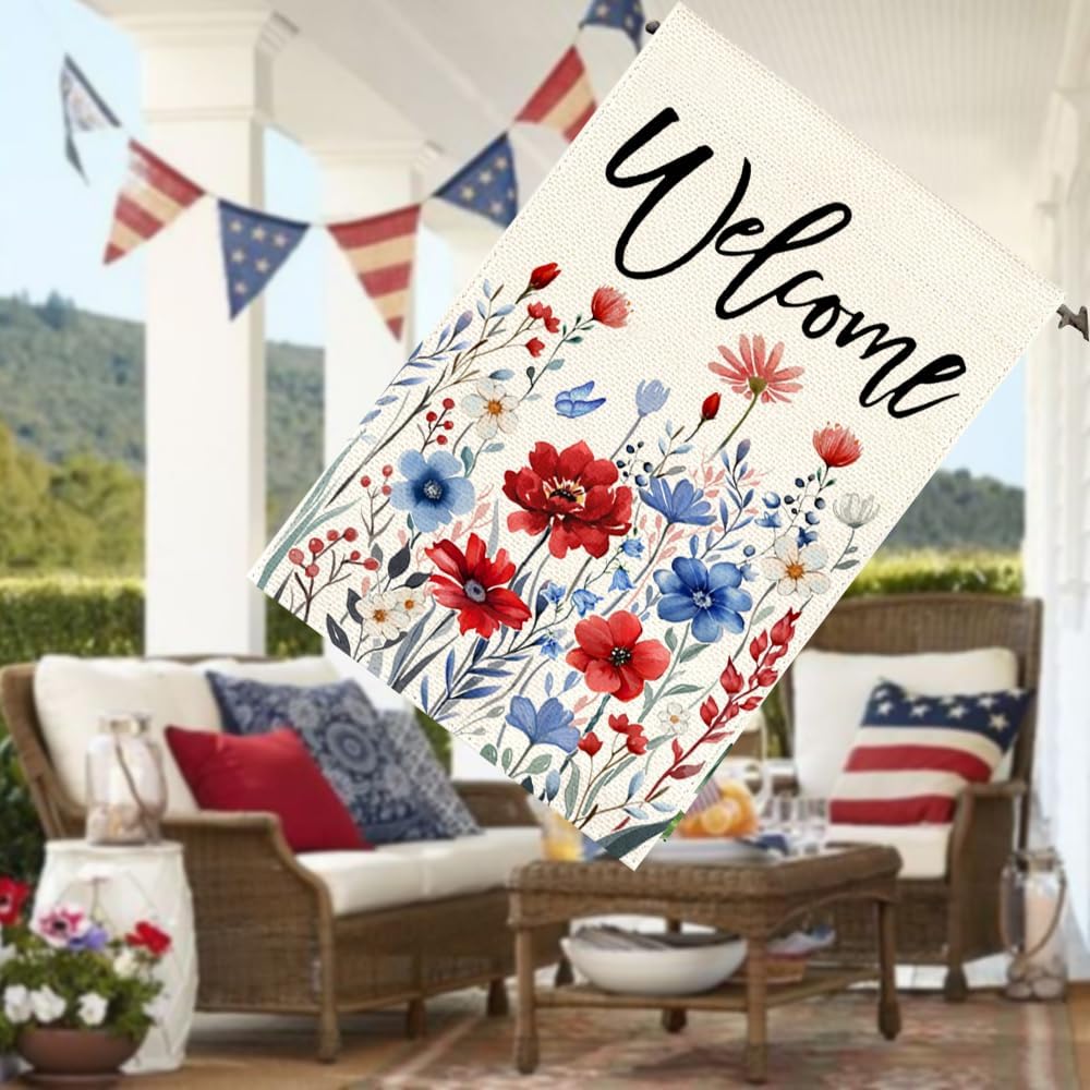 Bandera patriótica 28x40pulg doble cara rojo blanco azul