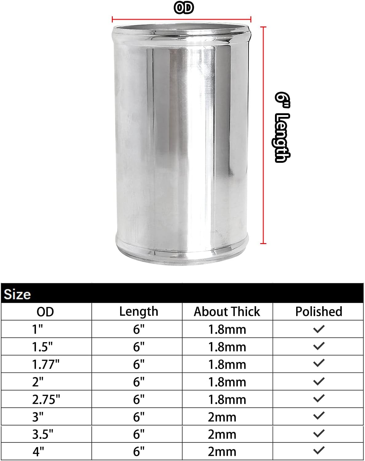 Adaptador tubo aluminio 2" 6" universal turbo