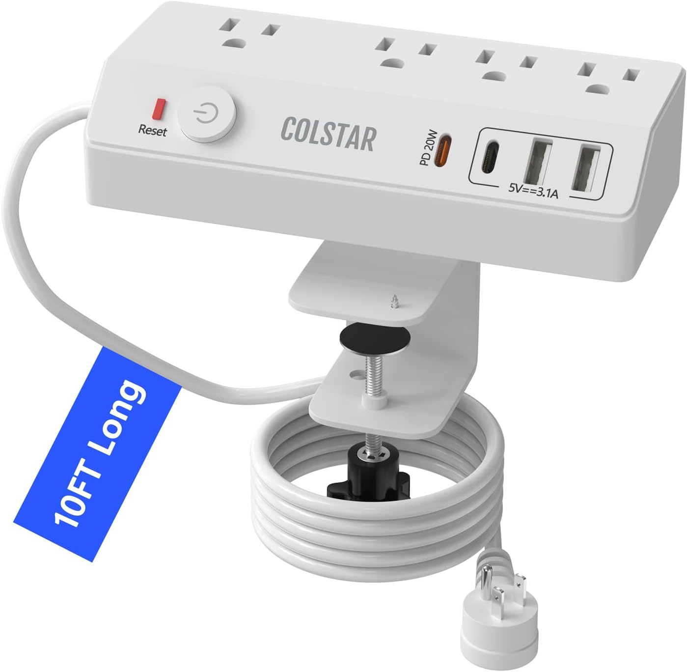 Regleta escritorio USB C 20W carga rápida enchufe plano 10pies