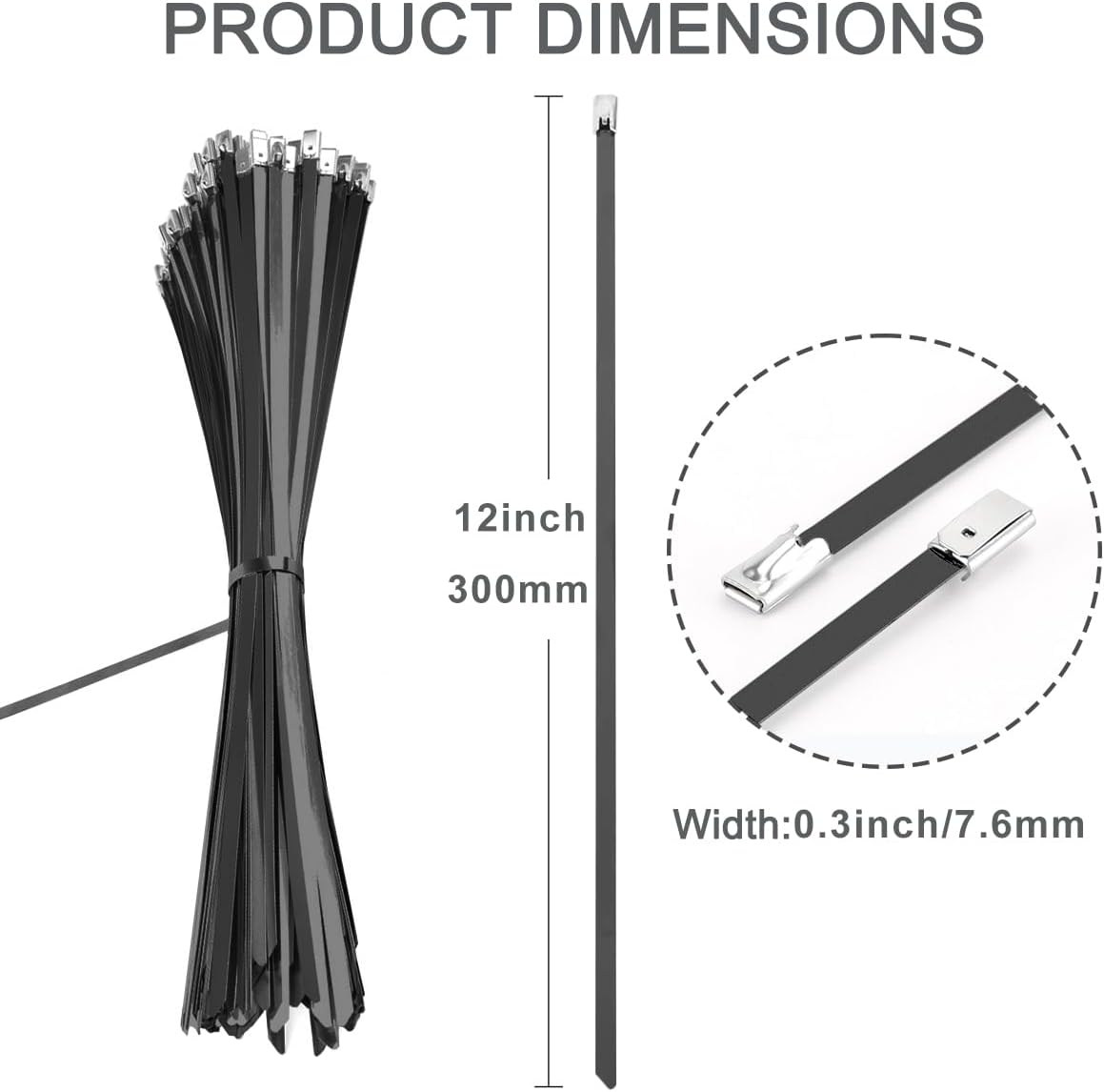 Bridas acero inox 304 12pulg 25uds color negro resisten 180lb