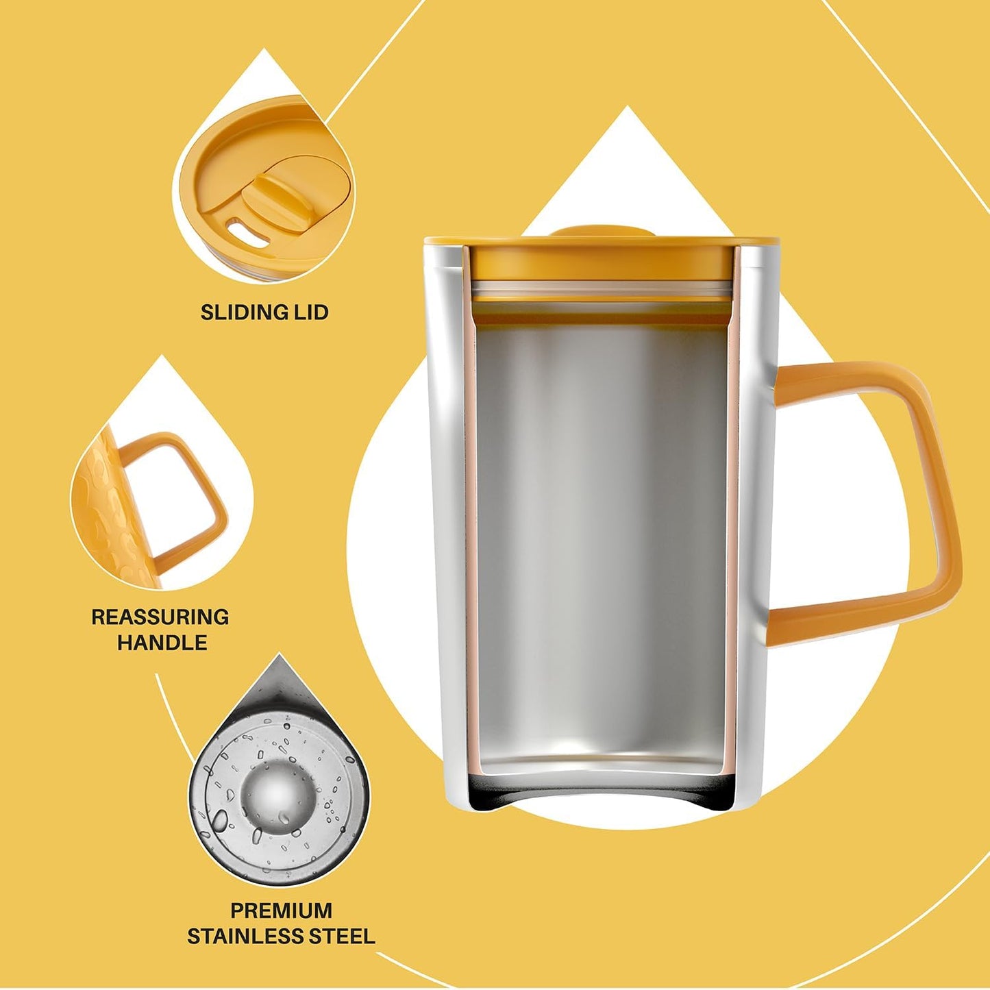 Taza térmica acero inox 16oz doble pared asa tapa deslizante