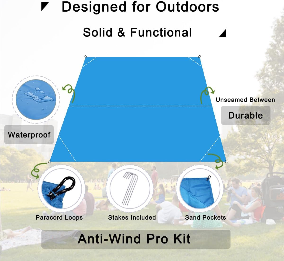 Manta pícnic impermeable 55x39pulg ultraligera azul cielo