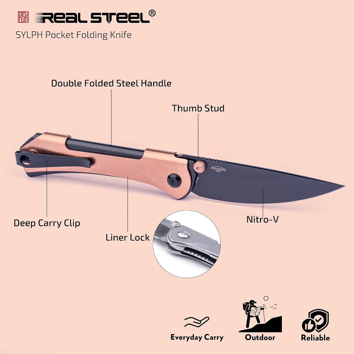 Cuchillo bolsillo plegable hoja acero Nitro-V 3.07pulg