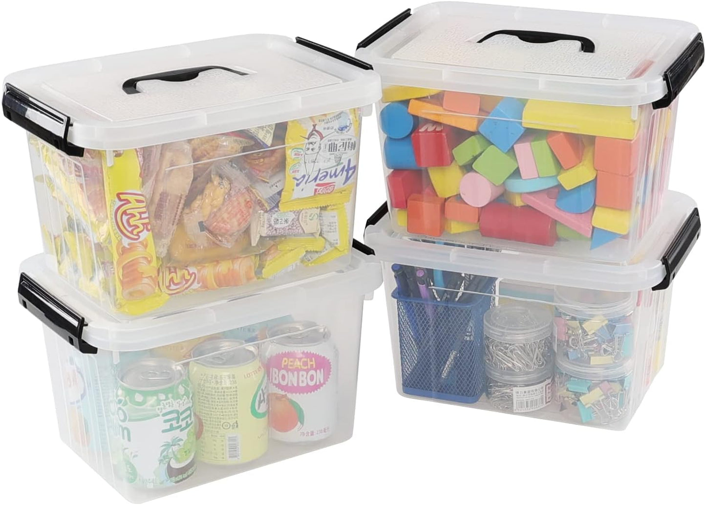 Contenedor plástico 6qt set 4 transparente con tapa