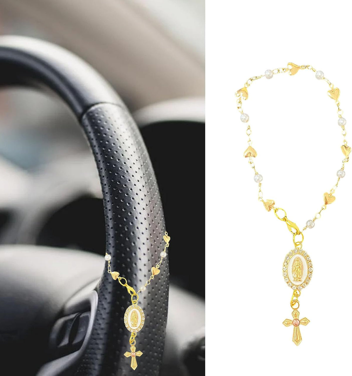 Accesorio rosario para volante y retrovisor católico