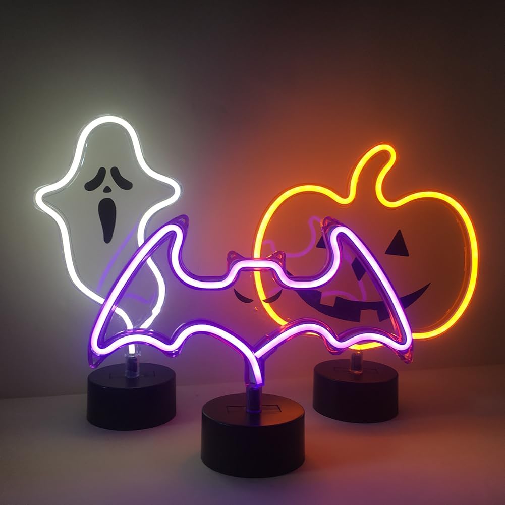 Letrero neón calabaza naranja luz USB Halloween