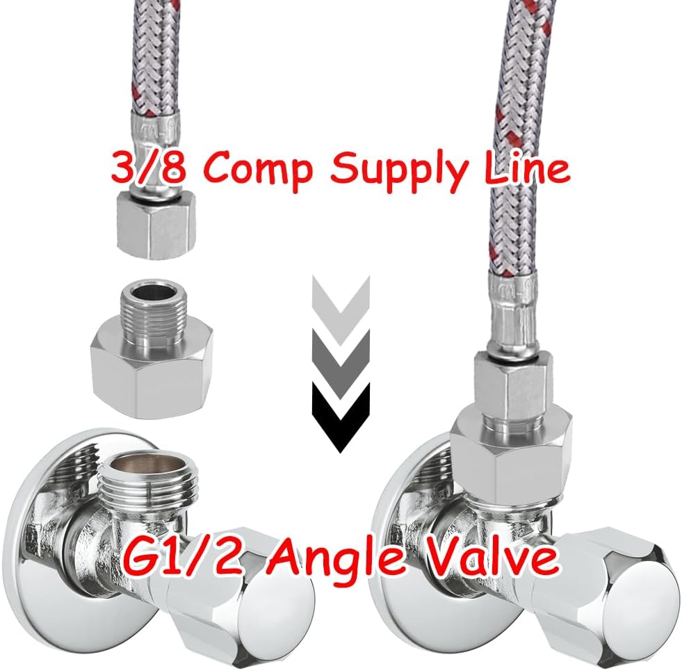 3 Adaptadores agua 1/2pulg a 3/8pulg comp latón niquelado
