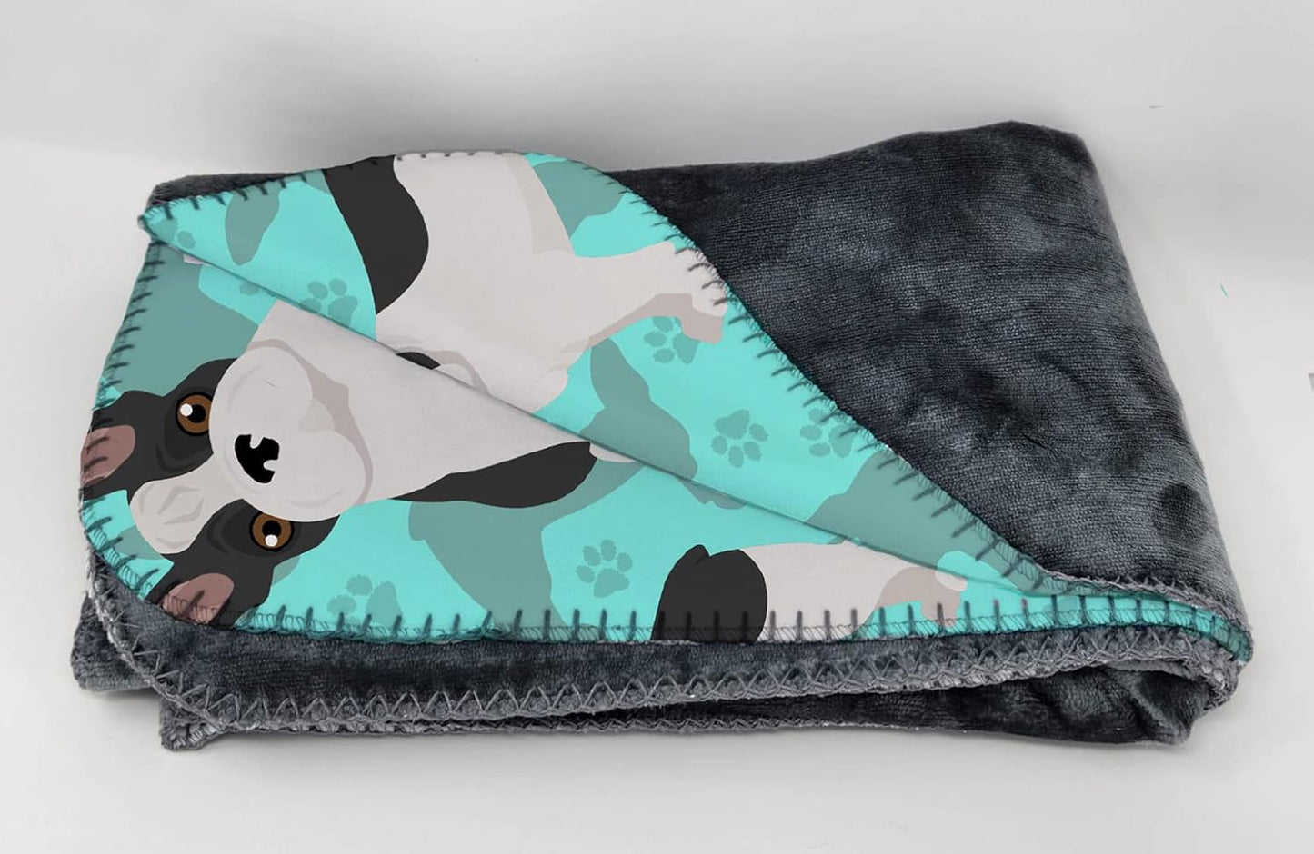 Manta viaje suave con bolsa bulldog francés blanco y negro