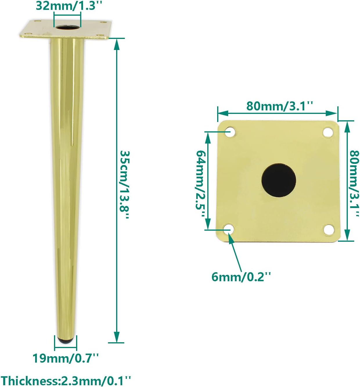4 Pzas Patas Redondas para Muebles Metal Resistente