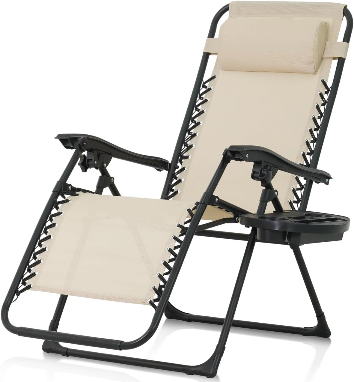 Silla reclinable antigravedad beige plegable con bandeja