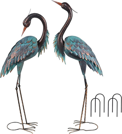 Estatuas garza metal 40x37pulg decoración jardín juego 2