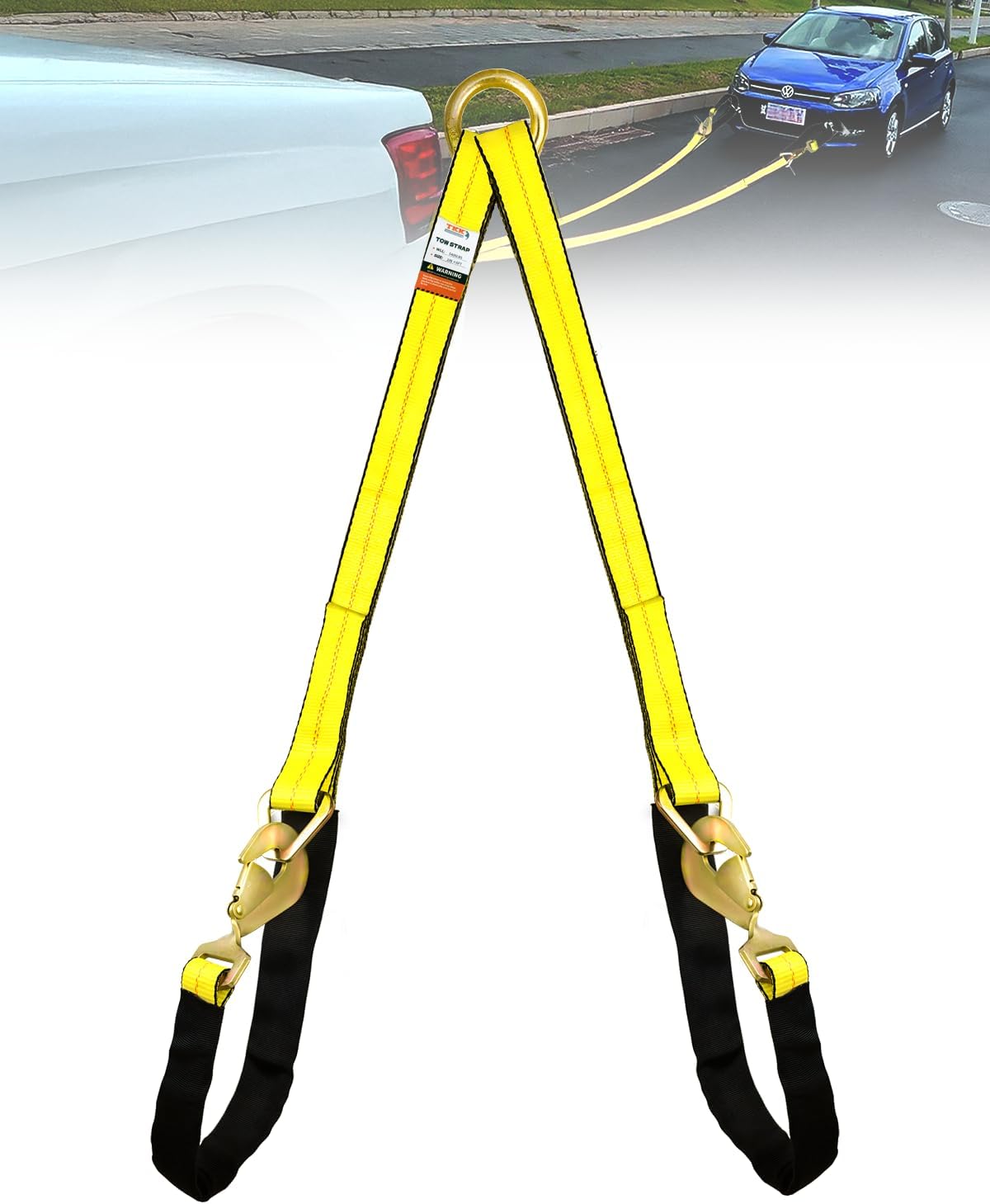 Correa remolque V-Bridle 2x4' 2450kg ganchos presión anillo