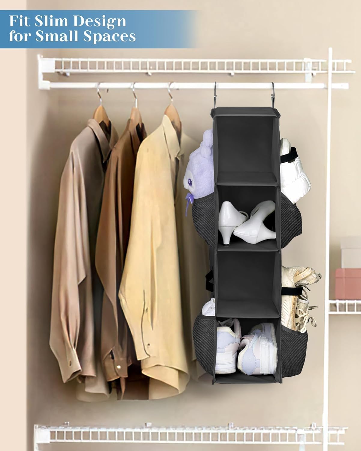 Organiz. zapatos colgante con bolsillos 8 pares negro