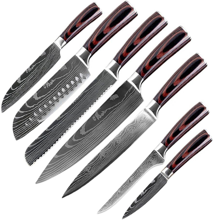 Set 7 Cuchillos Chef Japoneses Acero Inox Alto Carbono