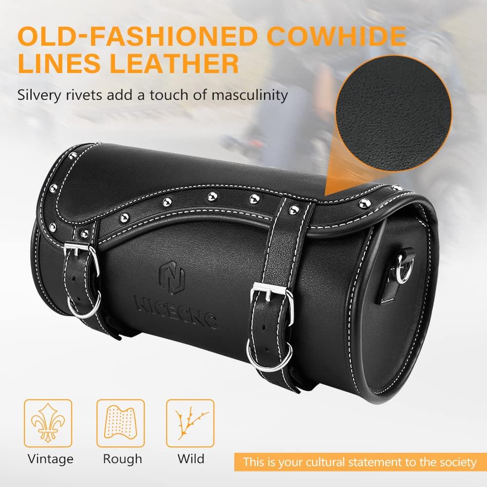 Bolsa horquilla motocicleta cuero PU negra reforzada