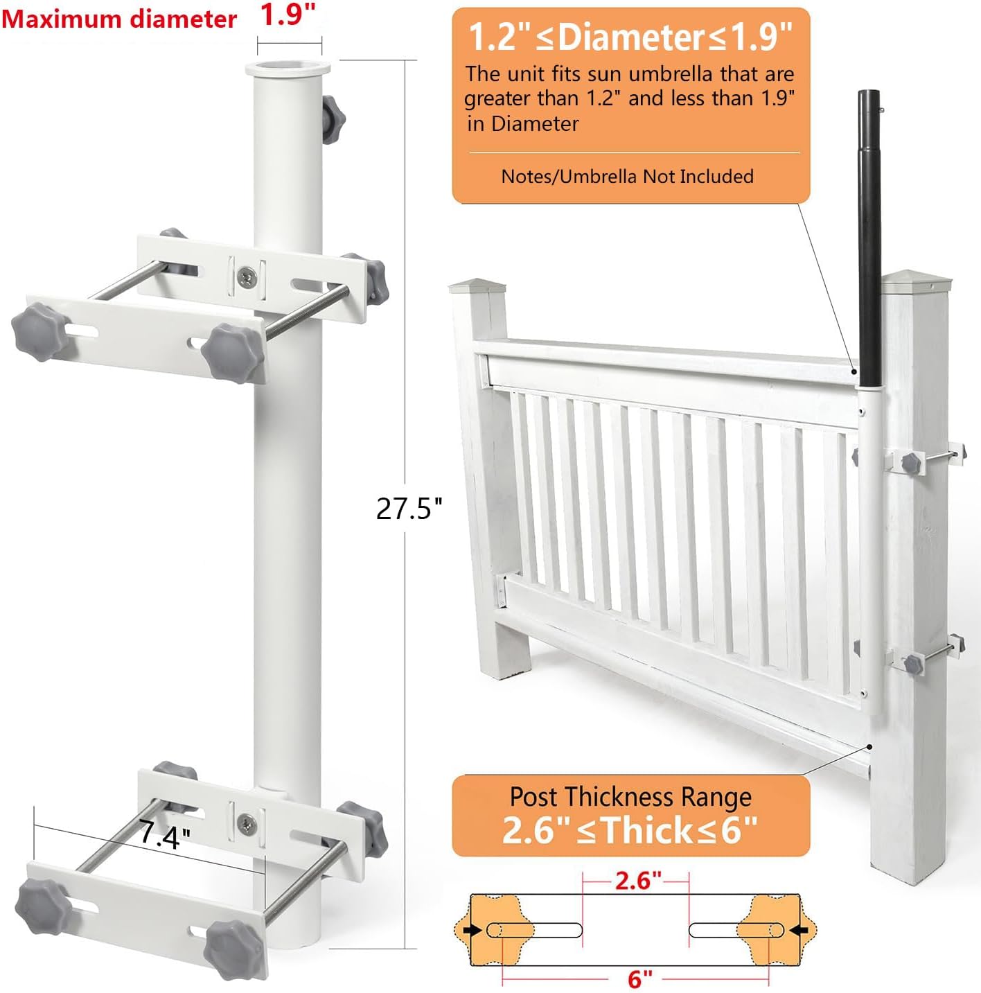 Soporte sombrilla acero inox 304 para poste terraza