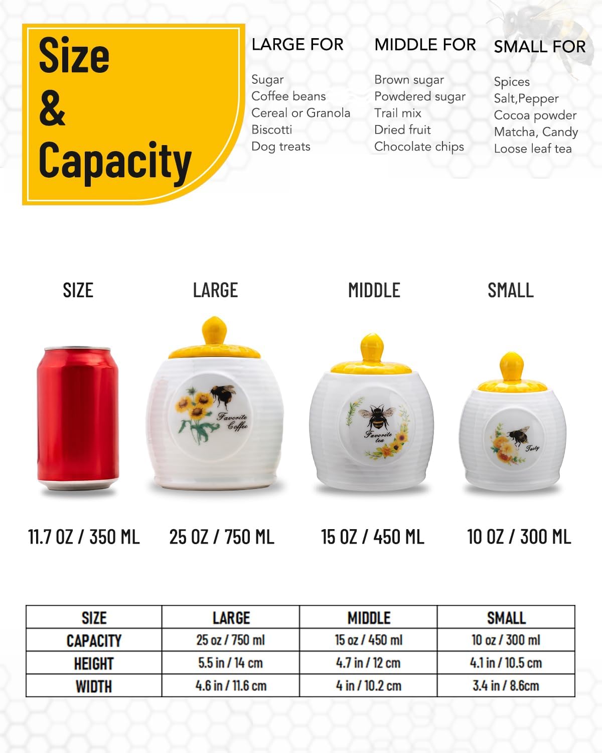 Set 3 Botes Cerámica Encimera Cocina Airtight Té Azúcar