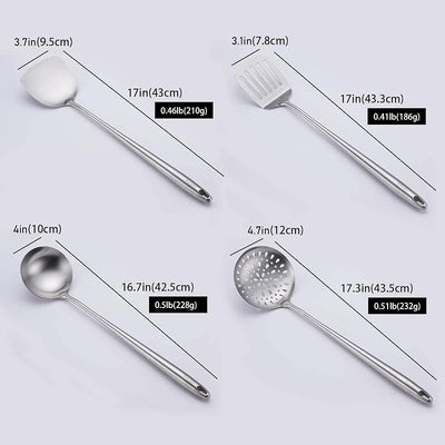 Set 4 Utensilios Acero Inox 304 para Wok 17pulg