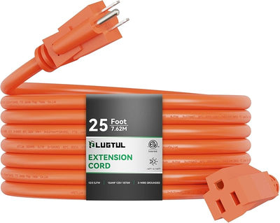 Cable extensión 12/3 25ft impermeable jardín hogar naranja