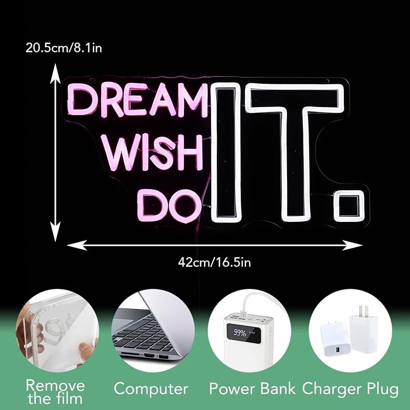 Letrero neón LED rosa y blanca USB para dormitorio