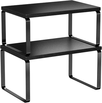 Estante organizador cocina 2 pzas apilables madera metálica negro