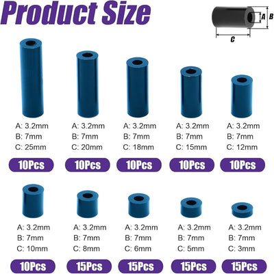 Kit 120 Pzas Espaciadores Redondos Negro ABS Sin Rosca ID 0.126pulg
