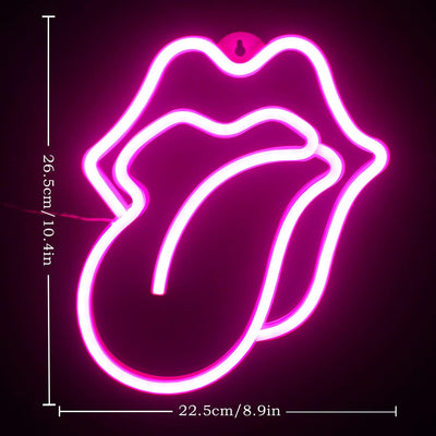 Letrero neón labios rosados con lengua para decoración