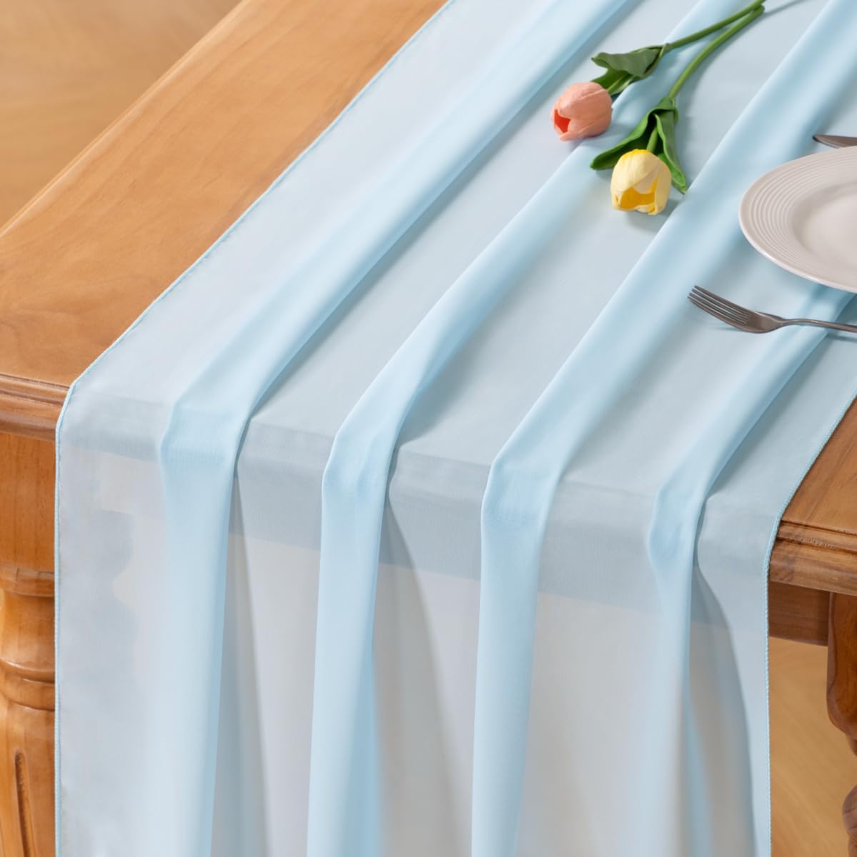 Camino mesa gasa azul 3 Pzas estilo bohemio 10ft 29x120pulg