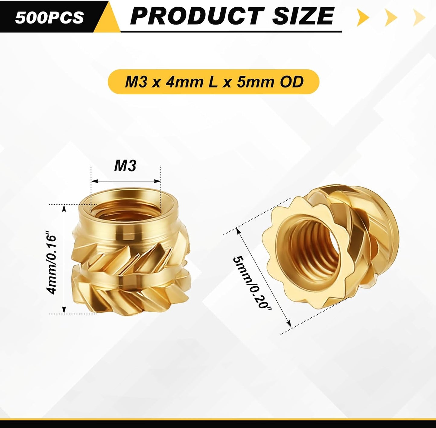 500 Pzas insertos roscados M3 de latón para impresión 3D