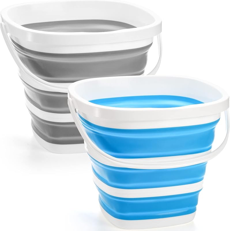 2 Cubos Plástico Plegables 2.6gal para Senderismo Campamento