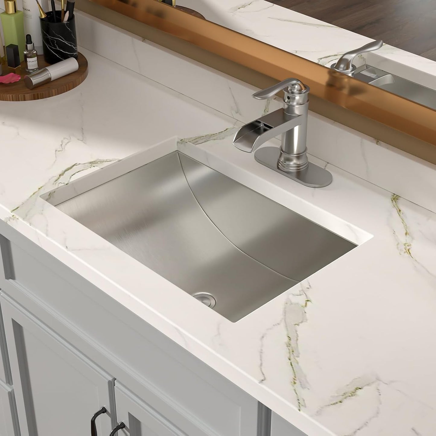Fregadero baño acero inox 20x14pulg drenaje desplegable